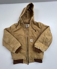 Carhartt Jacket Boys Youth Brown Hooded Canvas Insulated Workwear Bomber Read
