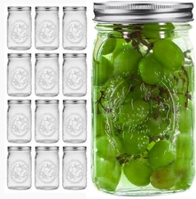 eleganttime Wide Mouth Mason Jars 32 oz with Lids and Bands Set of 12 Jars,Qu...