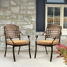 Patio Dining Chair Set of 2 Outdoor Bistro Chairs Set Cast Aluminum with Cushion
