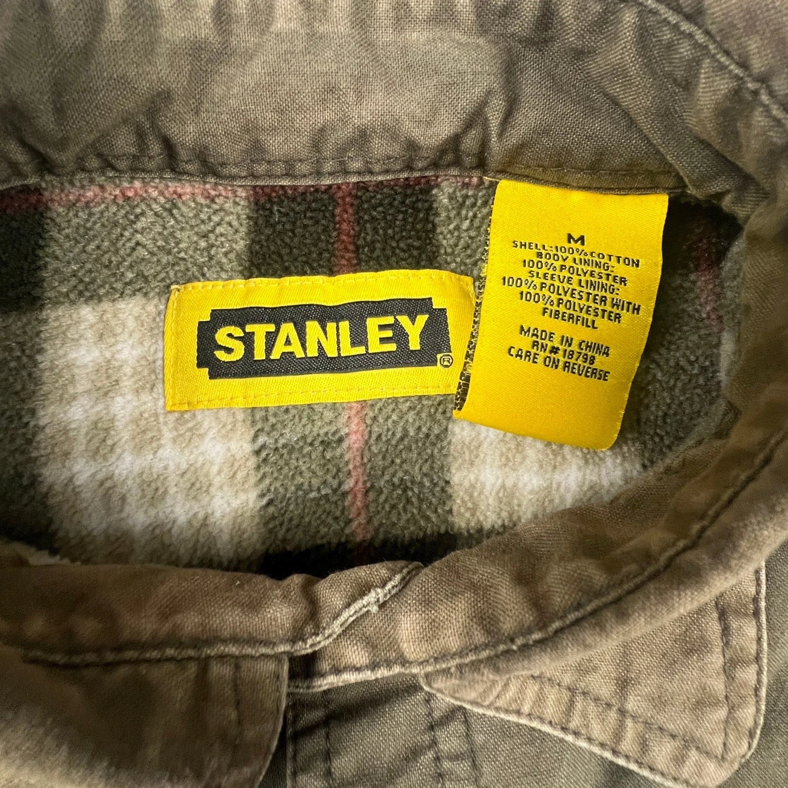 Stanley Canvas Shirt Jacket Mens M Brown Fleece Lined Insulated Workwear Shacket - product detail image 2