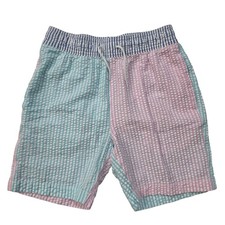 Crewcuts Boys Colorblock Seersucker Swim Trunks Pink Blue Striped BZ666 Size 14