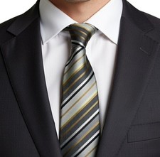Image of HUGO BOSS | Classic Mens Multicoloured Woven Stripe Silk Necktie Tie - RRP £80