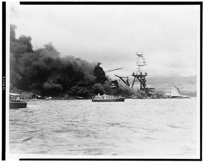USS Arizona,height,fire,following Japanese aerial attack,Pearl Harbor,HI,1941