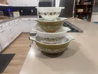 Vintage Pyrex Spring Blossom Crazy Daisy Cinderella Mixing Bowl Set 441-444