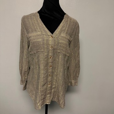 Akemi + Kin Anthropology Blouse Size 4 Beige Gold long sleeve button down