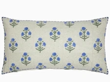 John Robshaw Lucy Azure Bolster Pillow Cover 17" X 32" Boho Block Print Luxury