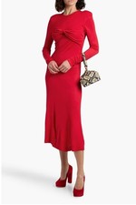 Farm Rio Twisted Cup Midi Dress Red Long Sleeve Women's Size L NWD $248