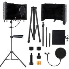 5-Sided Isolation Shield Microphone Stand, Studio-Grade Soundproof Booth with...