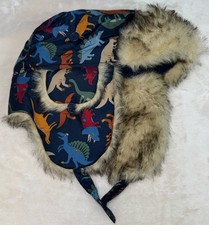 NWT CHILDREN S PLACE Dinosaurs Dino Print Winter Fur Trapper Hat Sz Large/4T-5T
