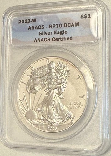 2013-W reverse proof American SILVER EAGLE. ANACS perfect RP70 DCAM #365