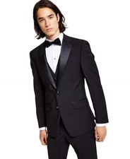 Calvin Klein Mens Slim fit Tuxedo Jacket Blazer 40 S Black Solid Stretch