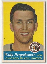 1957-58 TOPPS #33 - WALLY HERGESHEIMER - CHICAGO BLACK HAWKS   EX+