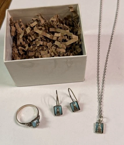 Vintage Set .925 Sterling Silver Turquoise Necklace Earrings Ring Jewelry Lot
