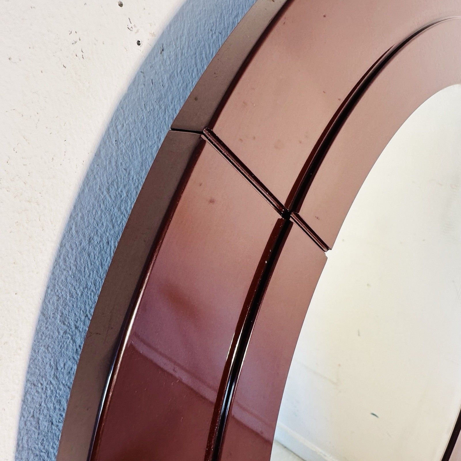 Vintage Round Mirror Kartell Design Anna Castelli Ferrieri 1972 Brown