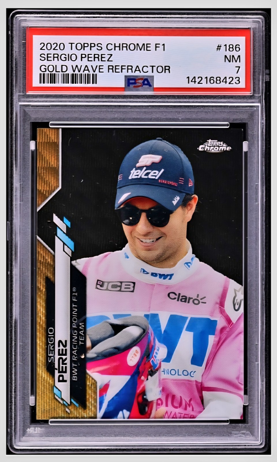 2020 ⛽ PSA 7 Sergio Perez #/50 Topps Chrome F1 Gold Wave Refractor #186
