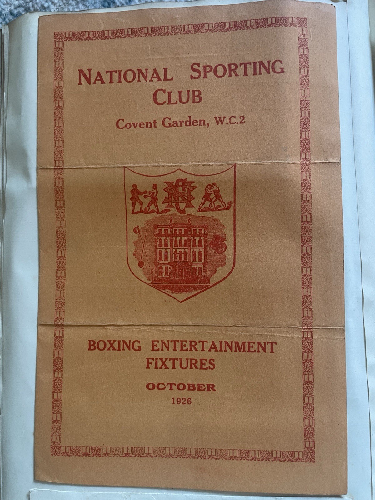 National Sporting Club Covent Garden Boxing Fixtures 1926