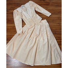 Small 1990s Vintage Romantic Cream Skirt Suit by Scott McClintock
