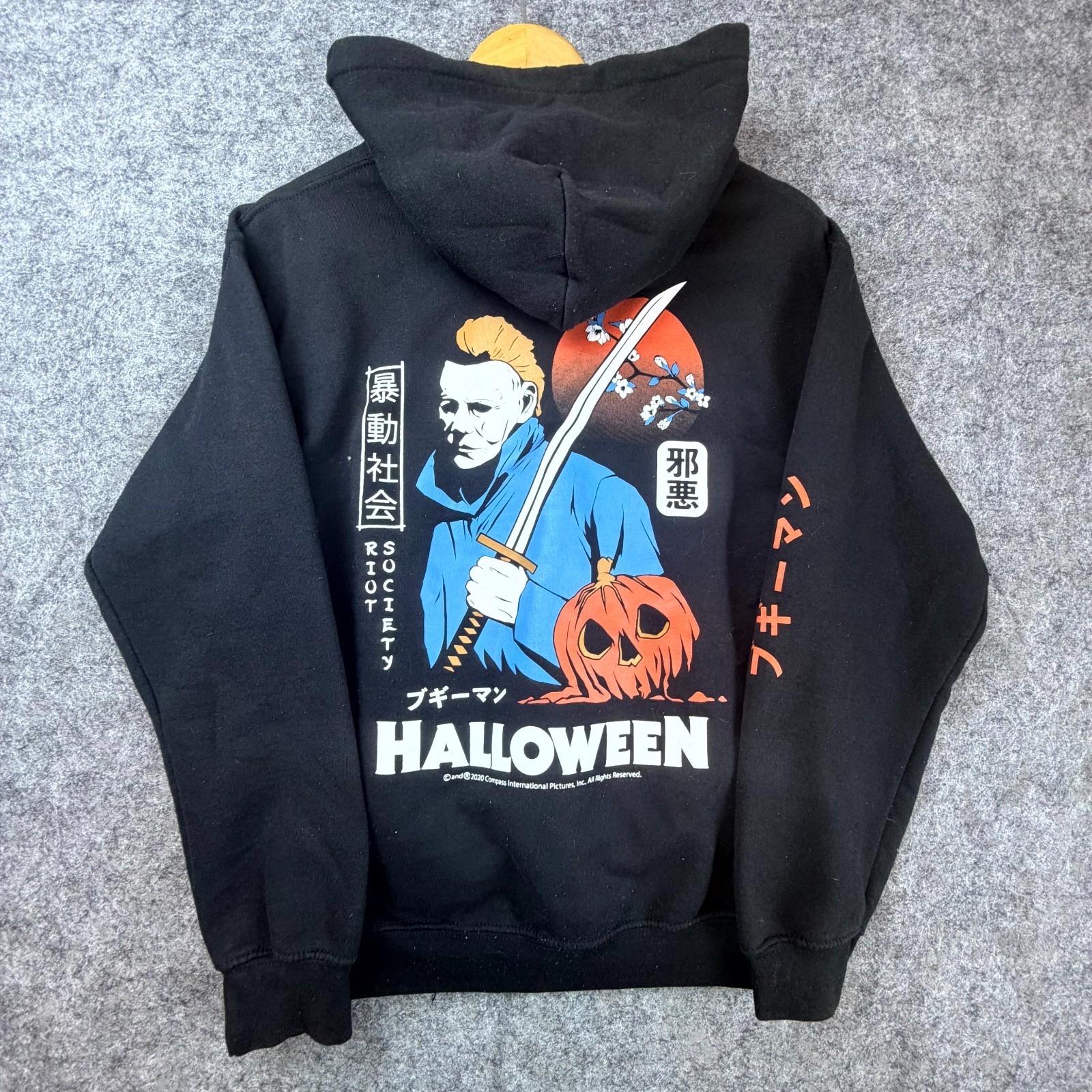 Riot Society Hoodie Mens Small Black Lined Graphic Print Michael Myers Halloween