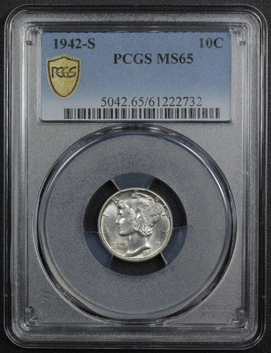 1942 S Mercury Silver Dime 10C PCGS MS 65 - Mercury Dime