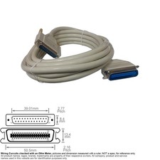 Cable Parallel Printer Centronics 36-Pin Male D-Sub DB25 25-Pin 15FT Molded