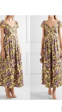 Red Valentino Floral Popeline Midi Dress Limone Yellow Print Size 2 (IT 38)