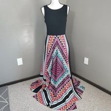 Eliza J Maxi Dress Women's Size 8 Sleeveless Scarf Geometric Print Flowy READ