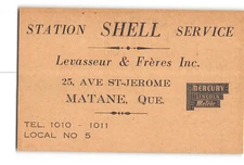Matane Quebec Canada Postcard Shell Gas Service Station Levasseur & Freres Inc