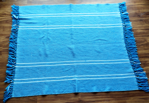 Vtg? Woven Weave Fringed Blue & White Blanket Rug~40 in x 50 in - Picture 1 of 11