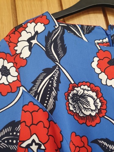 Boden Isabelle rosehip wave cotton, blue red floral dress, size 16 L, used - Picture 9 of 19