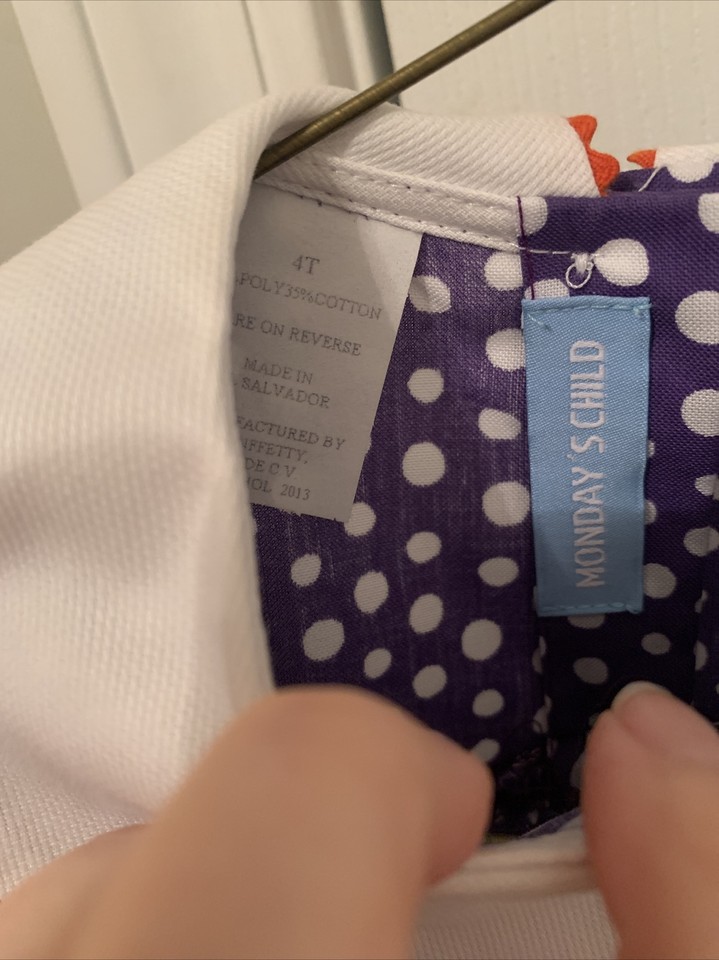 Purple polka dot collared dress with orange ric rac trim size 4T NWOT