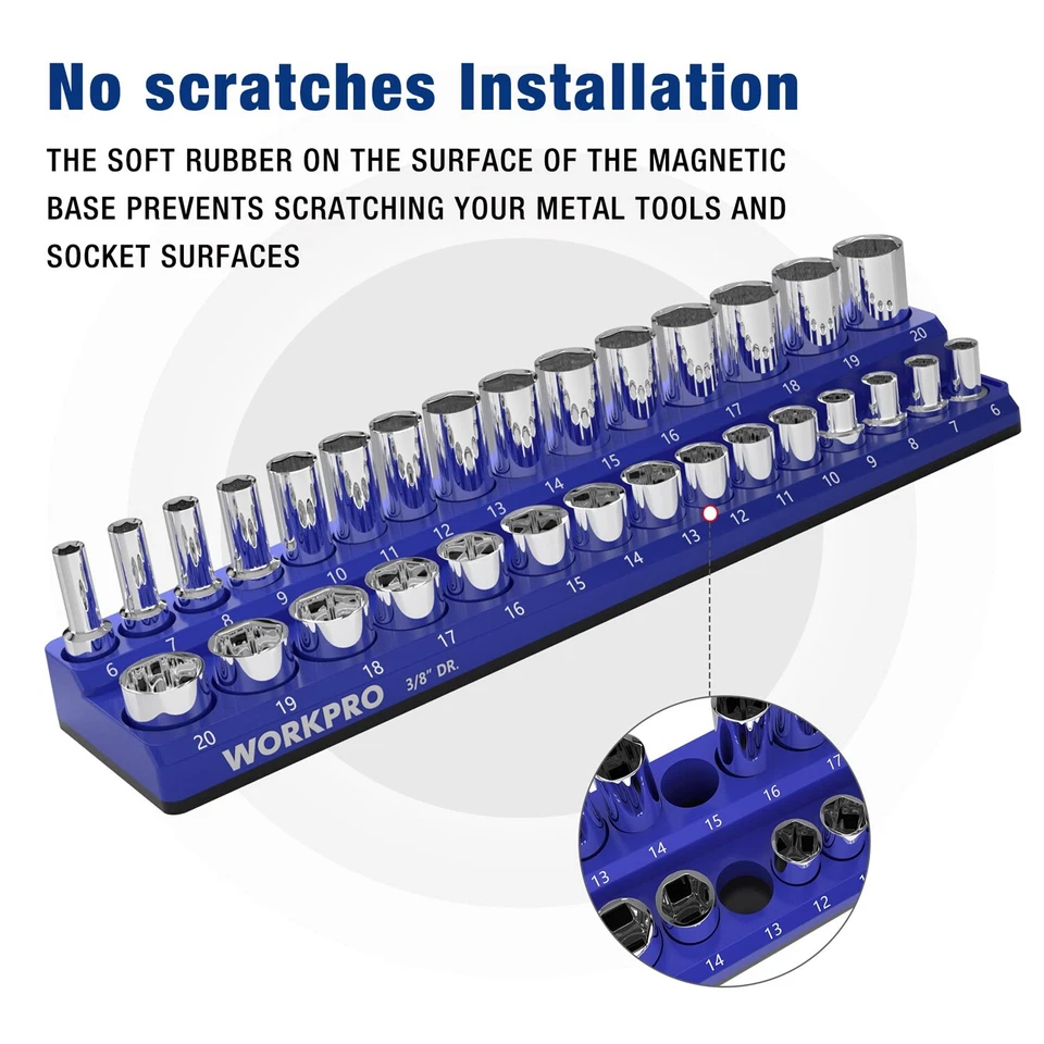 WORKPRO 3PCS Magnetic Socket Organizer Set 1/2" 1/4" 3/8" Dr Metric Socket Trays - Image 4 of 4
