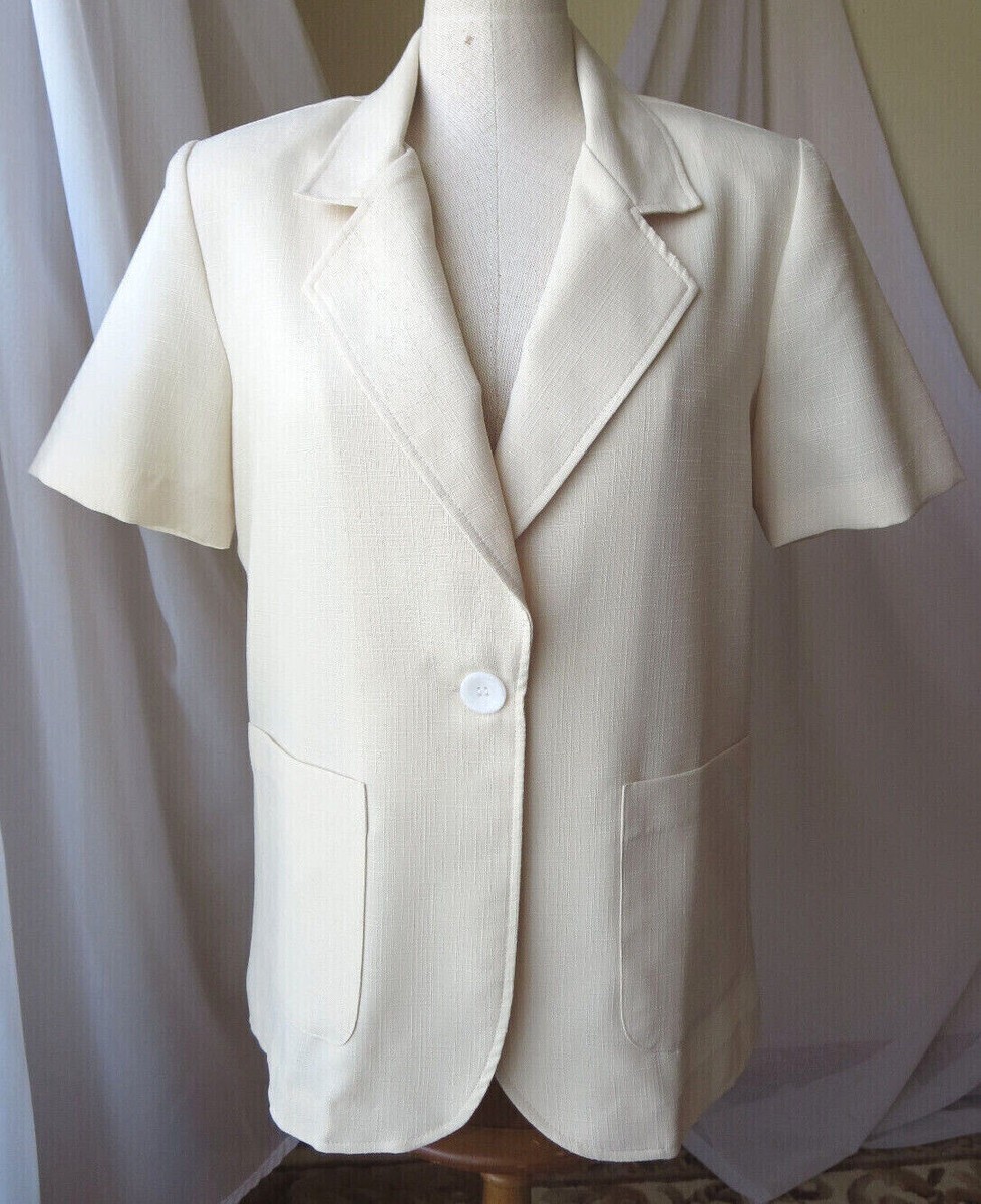 BLAIR WOMANS BLAZER SHORT SLEEVE IVORY BUTTON FRONT COLLARED TOP