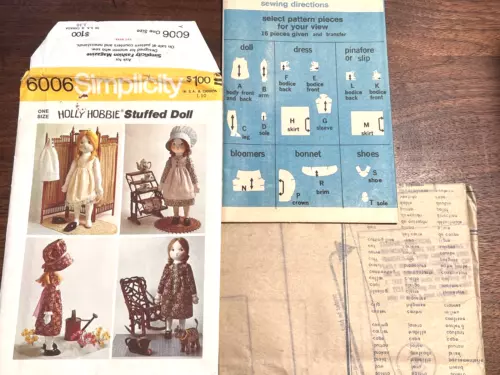 Sewing Pattern Simplicity 6006 Holly Hobbie Doll & Dress 1973 UNCUT Transfer  R2