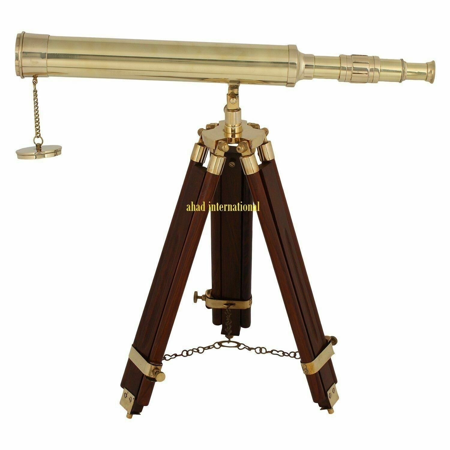 Nautical Royal Maritime Shiny Brass Telescope 18 Inch With Wooden Tripod  Stand, image size:1500x1500