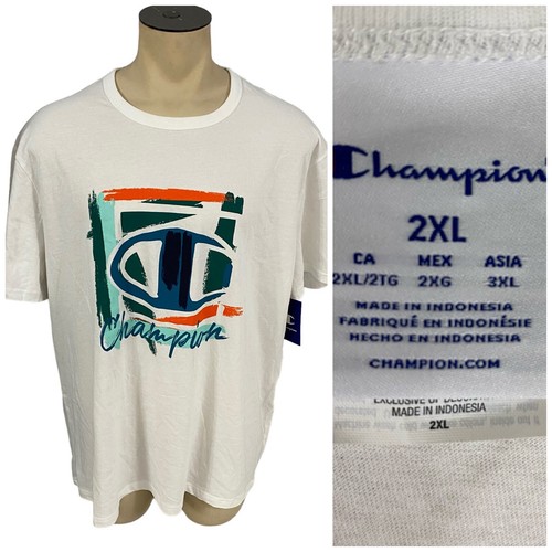Champion T Shirt Mens 2XL Script 22 Short Sleeve White Cotton Athletic Sporty - 第 1/17 張圖片