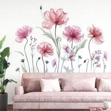 Large Flower Wall Decals Gifts for Mom Pink Watercolor Floral Blossom Wall