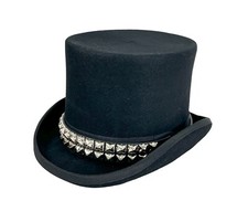 Goth Top Hat Studded Leather Hat Band Vintage Wool Victorian Mad Hatter Top Hat