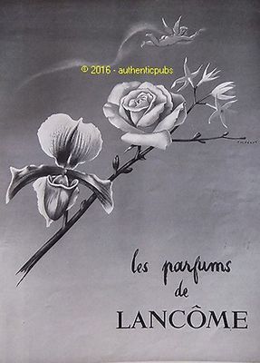 REKLAME LANCOME LES PARFUMS ROSE ORCHIDEE BLUME ENGEL SIGNIERT EM.PEROT VON 1952 AD