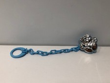 Pacifier Clip Plastic And Silver - Blue - Bear