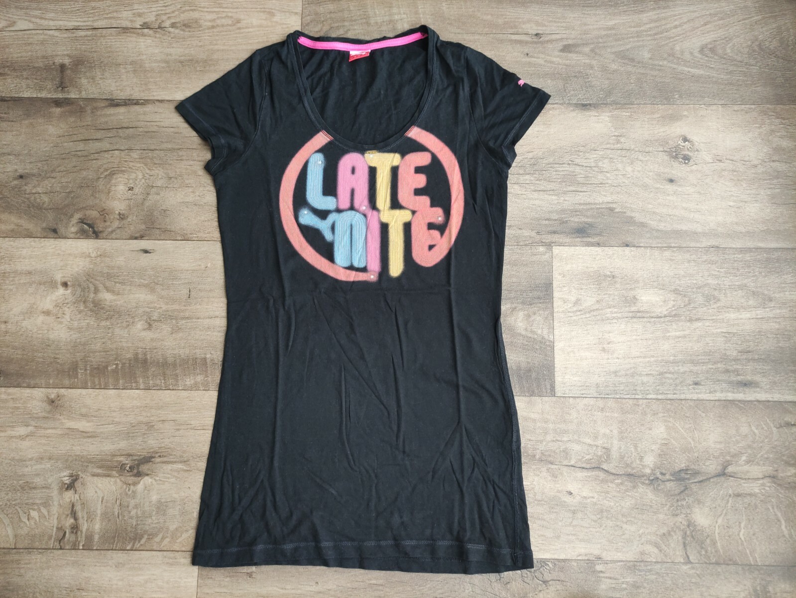 Puma Women's Black Long Sleeve T-Shirt Deep Night Print Logo Size S thumbnail 2