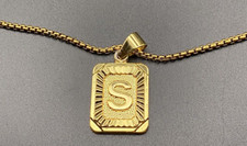 Yellow Gold Plated Stainless Steel Letter "S" 7/8" Pendant 24" Box Chain Hip Hop