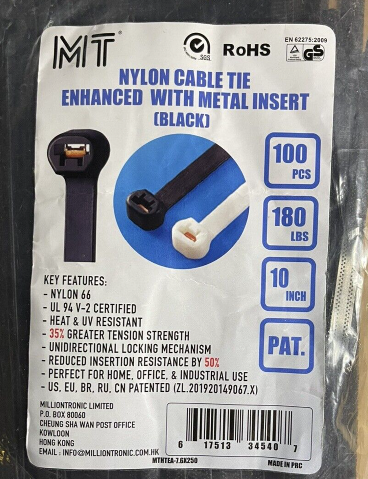 Nylon Cable Ties Enhanced With Metal InsertBlack/10in eBay