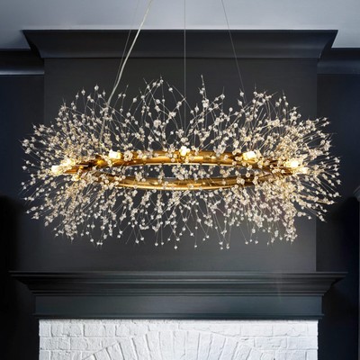 12-Lichter Runde Glam Antique Bronze Modern Kristall Feuerwerk Kronleuchter