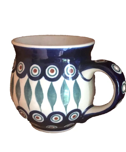 Boleslawiec Polish Pottery Mugs Peacock Design 12 oz New Handmade in Poland