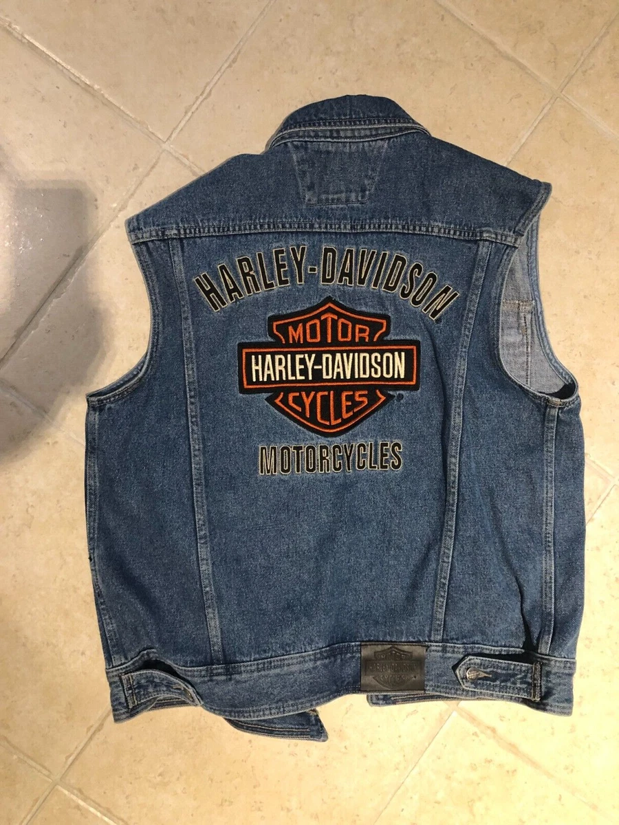 Harley davidson black denim best sale vest