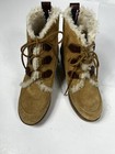 Size 6.5 Y2K Boots TOMMY HILFIGER Shearling Suede Brown Leather Wedge Womens