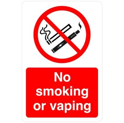 SAFETY FIRST DISPLAY LTD No smoking or vaping safety sign- PVC, Sticker or Diabond