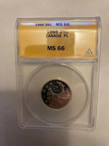 1966 CANADA 25 CENTS PROOF-LIKE QUARTER GRADED MS 66 BY ANACS