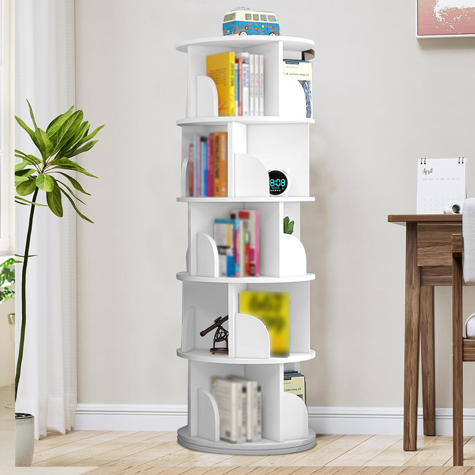 5-Tier 360° Rotating Bookcase with Stackable Shelves