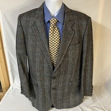 Stafford Mens 42R 42 R 100 Wool Gray Herringbone Windowpane Blazer England Made